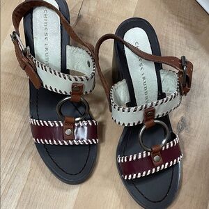 Chinese Laundry Leather Platform Sandals Brown O-Ring Heels Size 9